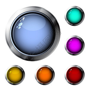 光滑按钮圆圈反射橙子网站黄色绿色紫色红色金属合金图片
