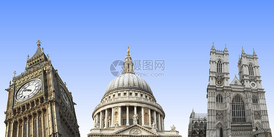 孤立的伦敦里程碑 大本 圣保罗 威斯敏斯特地标蓝色王国天空议会房屋建筑学英语教会大教堂图片