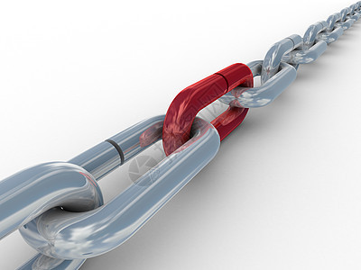 白色背景的金属链 3D图像力量反射插图缠绕戒指圆圈团体安全金属框架图片