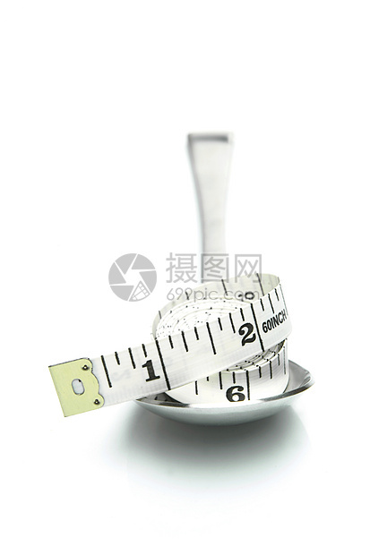 健康生活厨房餐具服务桌子勺子测量甜点白色饮食磁带图片