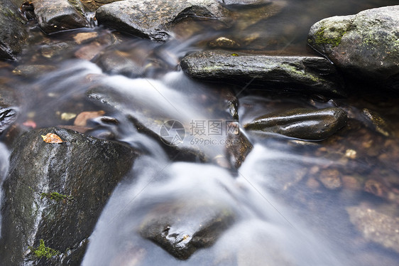 泉水溪流旅行石头岩石流动风景公园太阳叶子力量图片