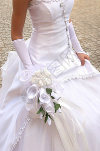 新娘花束婚礼仪式女孩婚姻植物群戒指裙子希望庆典图片