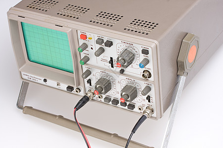 灰色背景上的模拟示波器信号科学展示测试按钮痕迹射线硬件屏幕电子图片