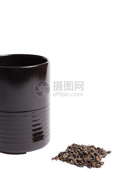 黑杯绿茶叶叶传统茉莉花茶点宏观饮食仪式杯子黏土食物文化图片