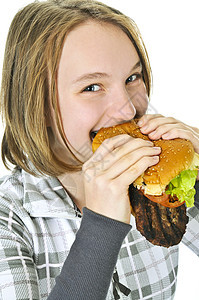 年轻女孩拿着大汉堡包女性小吃食物青年脂肪牛肉微笑女孩们包子零食图片