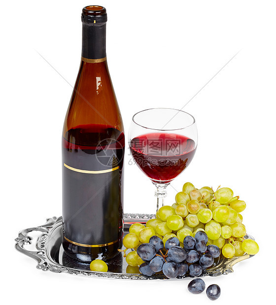 死活     盘子上的酒 玻璃和葡萄图片