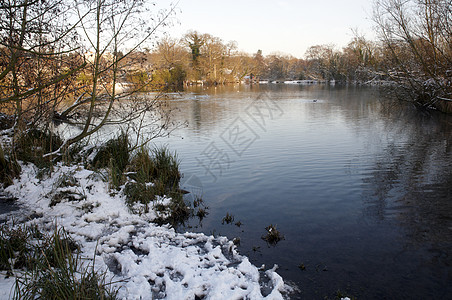 冬季湖雪景场地国家季节天气场景树木公园冻结天空图片