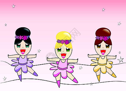 粉红色背景的三个可爱芭蕾舞女郎图片