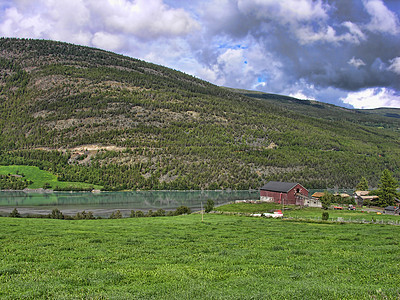挪威的国别一挪威农村红色峡湾绿色旅行房子图片