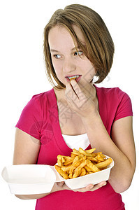 带薯条的少女女性女孩垃圾学生筹码白色女孩们营养食物土豆图片