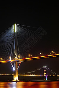 廷九桥和清马桥 晚上在香港天际金属电缆地标黑色旅行运输游客天空连接器图片