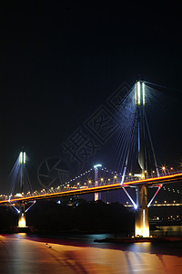 钟九桥 晚上在香港金属游客建筑黑色连接器天际反射电缆商业金融图片