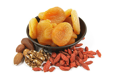 带坚果和戈吉贝壳的干洗杏仁橙子饮食甜点水果收成浆果纤维维生素团体小吃图片