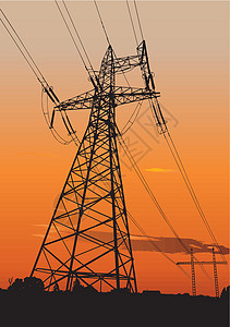 电力线路和电电塔导体插图传播收费电气太阳天空资源进步技术图片