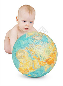 与地球之球玩耍的婴儿背景图片