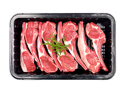 羊排肉托盘白色塑料红色羊肉零售背景图片