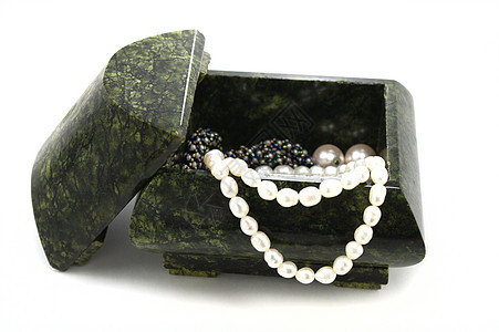 宝藏箱盒子手镯财富珍珠白色孔雀石宝石宝藏珠宝古董背景图片