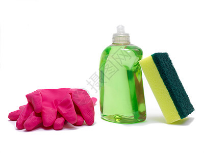 家庭工作清洁工手套卫生菜肴物品绿色家务洗涤剂擦洗海绵图片