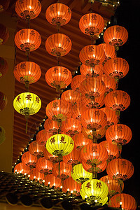 中国新年绿灯明辉光城市照明旅行装饰品灯光灯泡文化寺庙场景图片