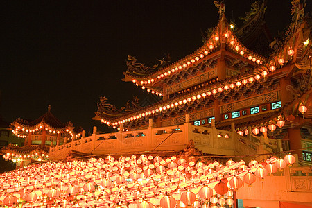 夜中中国寺庙建筑建筑学传统旅行神社佛教徒信仰崇拜文化灯笼图片