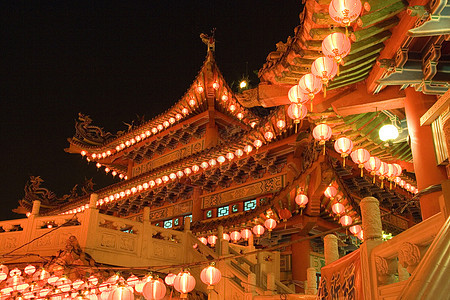 夜中中国寺庙红色建筑灯笼建筑学传统信仰文化崇拜神社宗教图片
