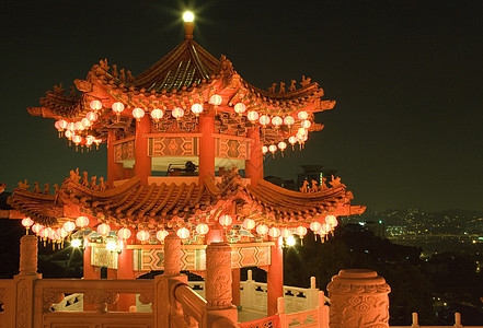 夜中中国寺庙红色佛教徒建筑学建筑宗教旅行神社信仰文化崇拜图片