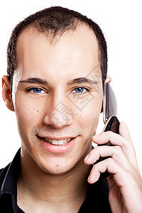 拨打成人手机讲话呼唤青年细胞白色电话微笑商业图片