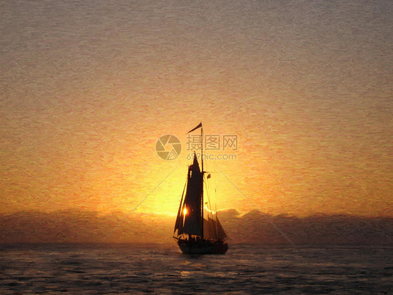 乘船进日落图片