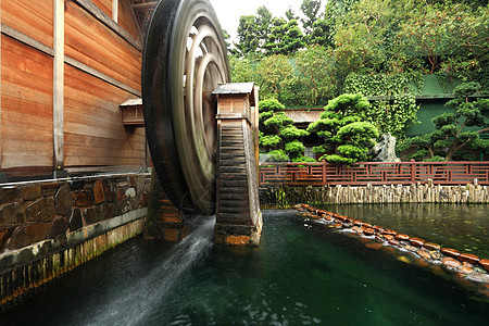 木制水轮旋转街道草地房子建筑学车轮城市旅行历史性反射建筑图片