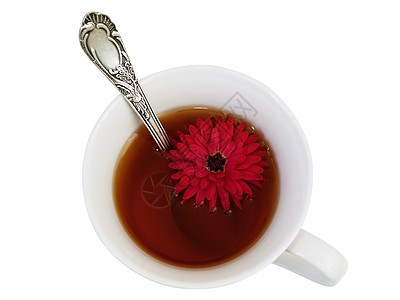 有花茶的茶叶活力芳香早餐草本植物勺子杯子饮料桌子草本香气图片