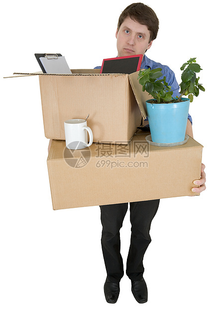 男子在其他办公室的调动成人药片盒子植物通道贮存男人商业包装花盆图片