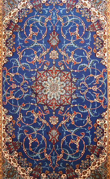 波斯地毯编织材料装饰品小地毯蓝色丝绸艺术手工业地毯工艺图片