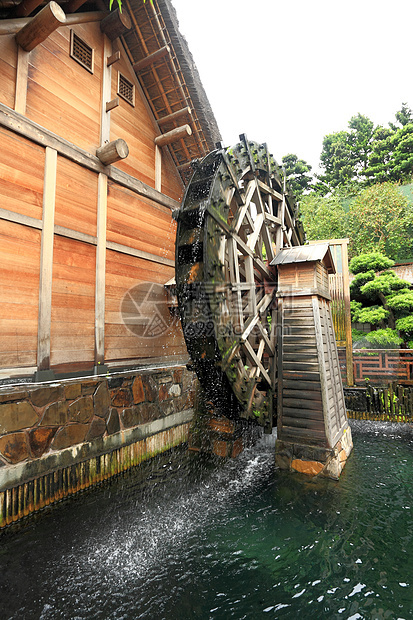 木制水轮建筑学地标建筑石头街道历史历史性文化池塘车轮图片