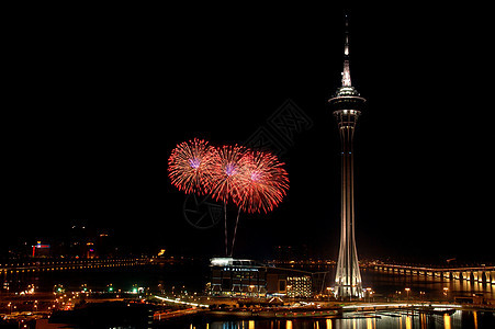 以烟火庆祝新年建筑娱乐庆典大都市风景反射月球节日珍珠功能图片