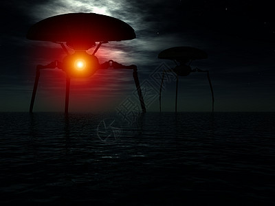 海洋中的外星三栖动物技术机械金属天空外星人旅行运输黑暗海景车辆图片