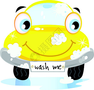 洗车服务     带肥皂泡的快乐黄色汽车图片