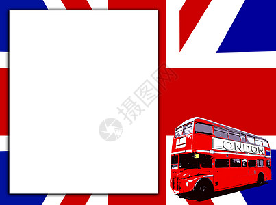 空白签名和公交车英语白色概念怀旧风俗红色轮子大师旗帜路线图片