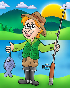 带鱼的卡通渔民图片