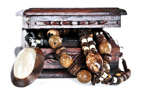 伍德珠宝箱木头珠子盒子手工手镯宏观项链吊坠土著纪念品图片