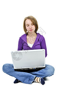 拥有计算机的女孩网络电脑孩子们女性青年白色女孩们笔记本技术教育图片