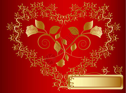 矢量金心玫瑰漩涡艺术卡片框架插图问候语曲线花圈花束背景图片