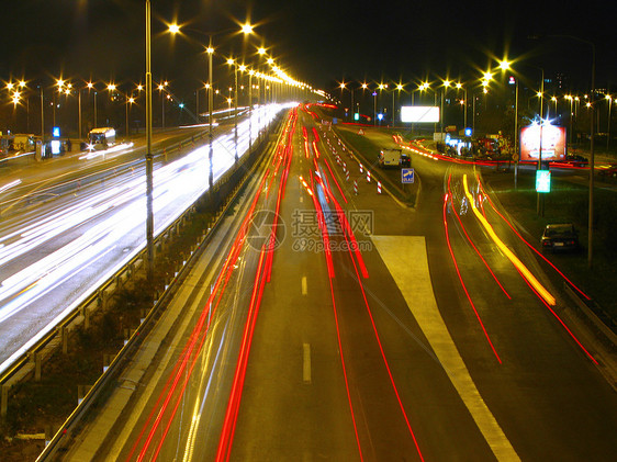 夜间公路速度城市车辆时间旅行街道线条条纹灯光商业图片