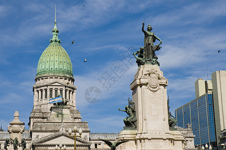 阿根廷布宜诺斯艾利斯议会国家风景日光土地雕像国会建筑城市景观图片