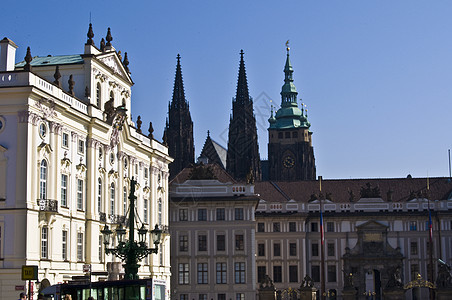 布拉格的旧宫殿城市假期城堡建筑蓝色旅行历史文化晴天天空图片