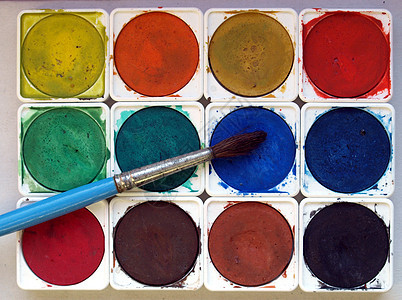 油漆工具颜料壁画水彩紫色画家帆布蓝色化妆品画笔艺术图片