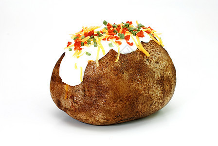 已加载的烤土豆马铃薯熏肉奶油命令白色蔬菜韭菜糖类图片