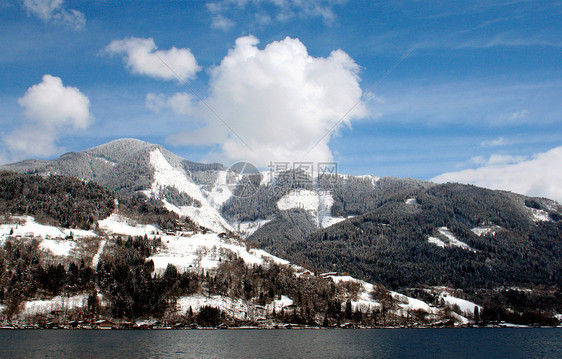 风光高山湖和山丘图片