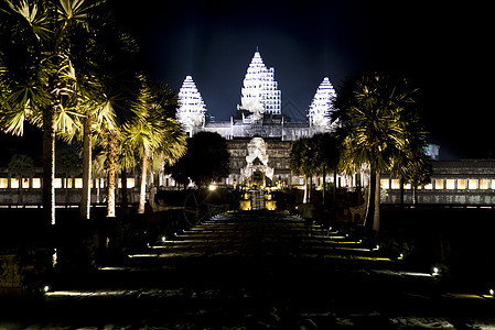 夜间吴哥花高棉语佛教徒建筑旅游砂岩地标废墟世界历史帝国图片