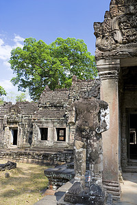 柬埔寨普雷汗纪念碑崇拜文化世界帝国砂岩建筑学雕像旅游高棉语图片