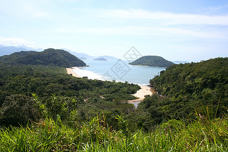 巴西海岸蓝色海滩爬坡小岛丛林海洋植物天空天气热带图片